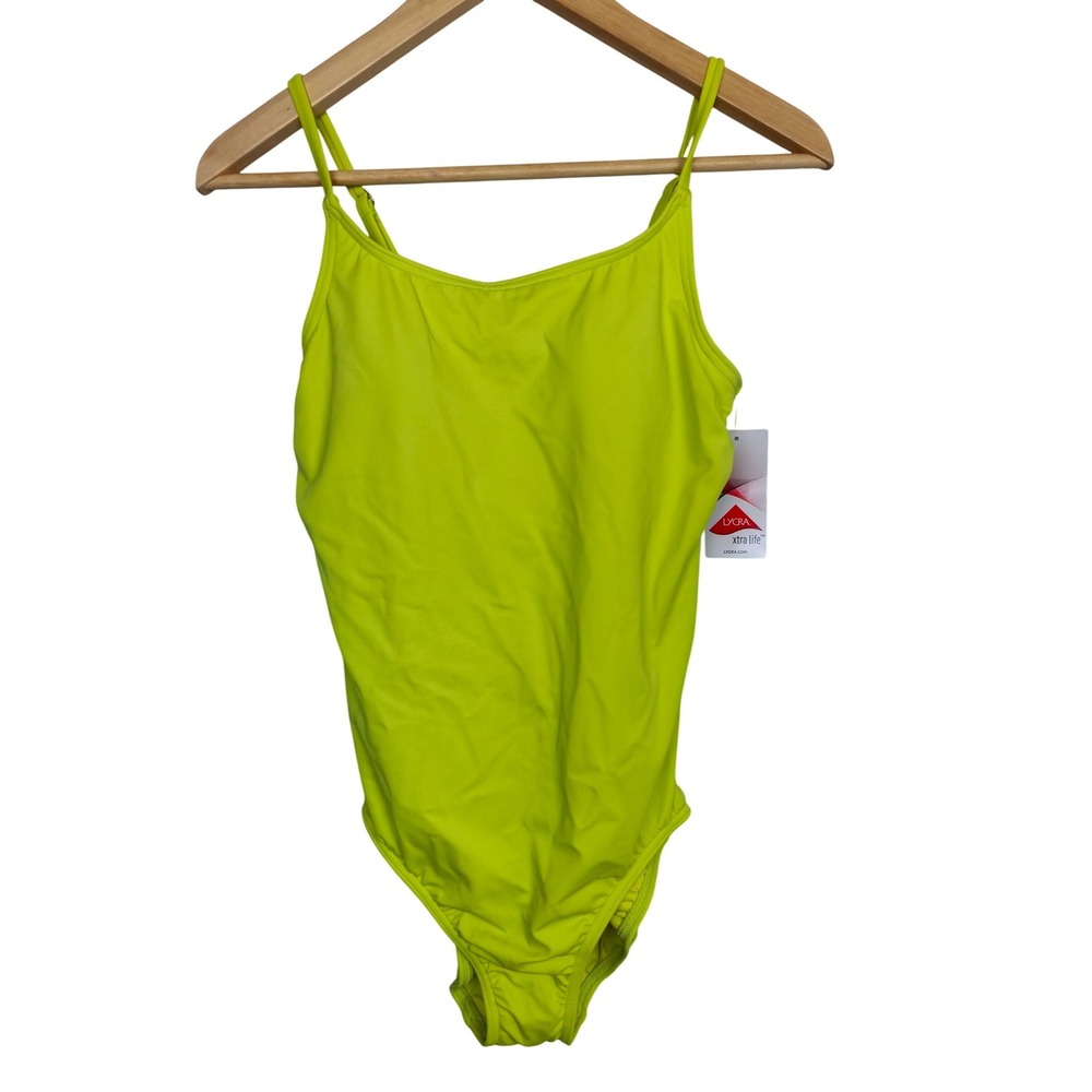 NWT Lands' End Neon Lime Green One-Piece Swimsuit Adjustable Straps 10